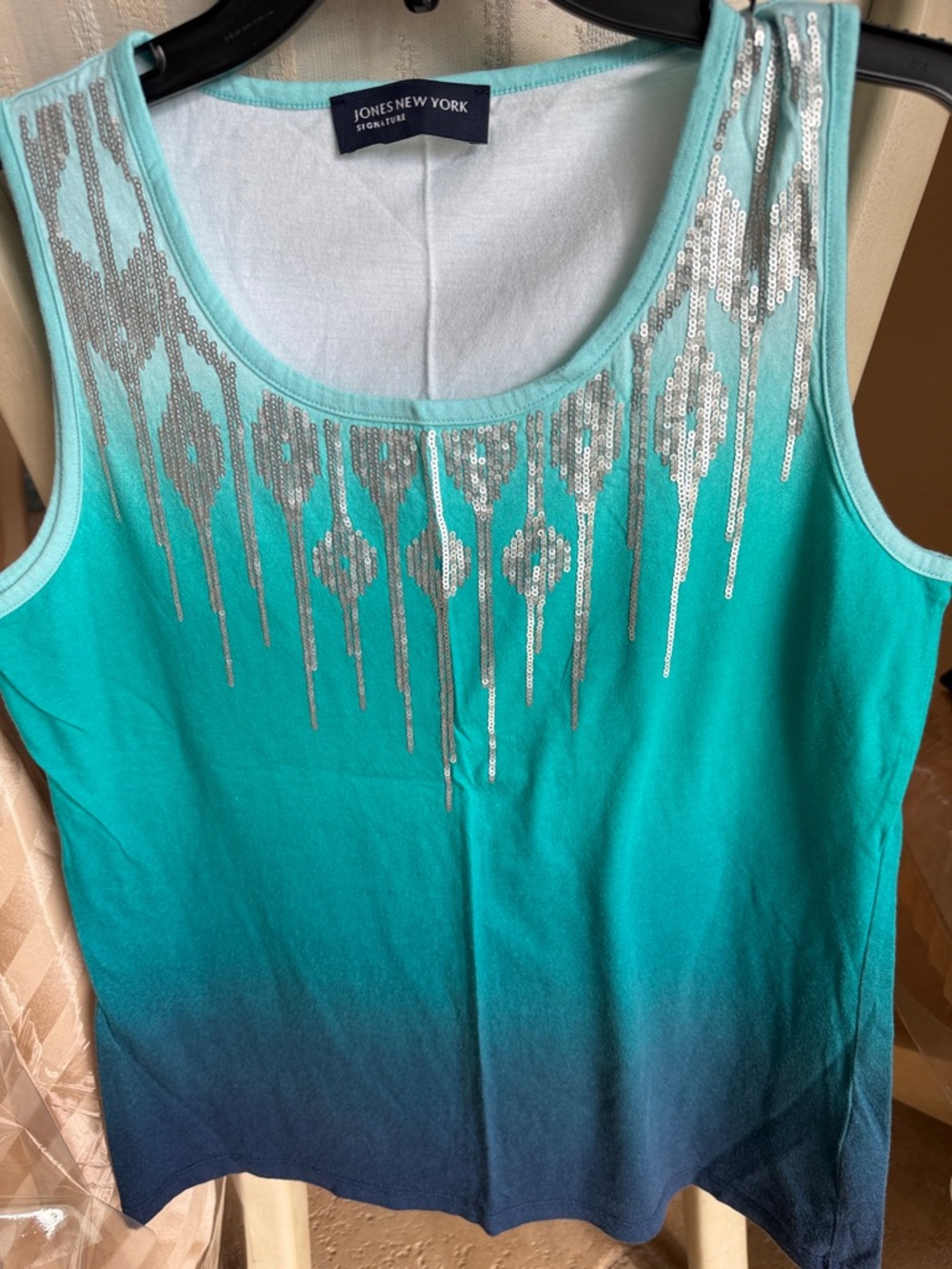 Jones New York Teal to Navy Ombre Sequin Tank